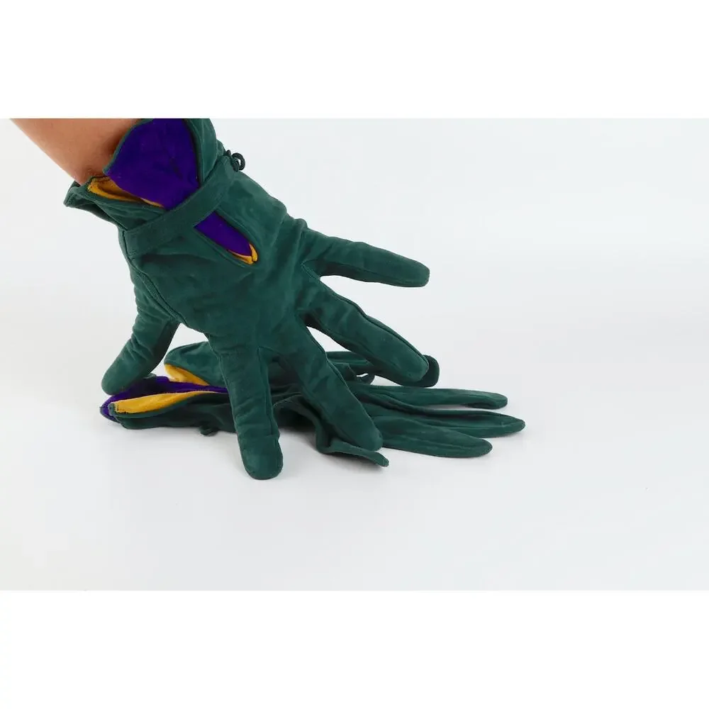 Vintage Emerald Green Suede Leather Colorblock Fan Ruffle Gloves Size 7.5
